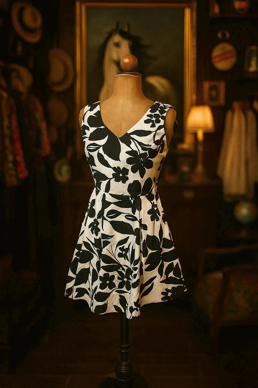 Robe à fleurs noir et blanche